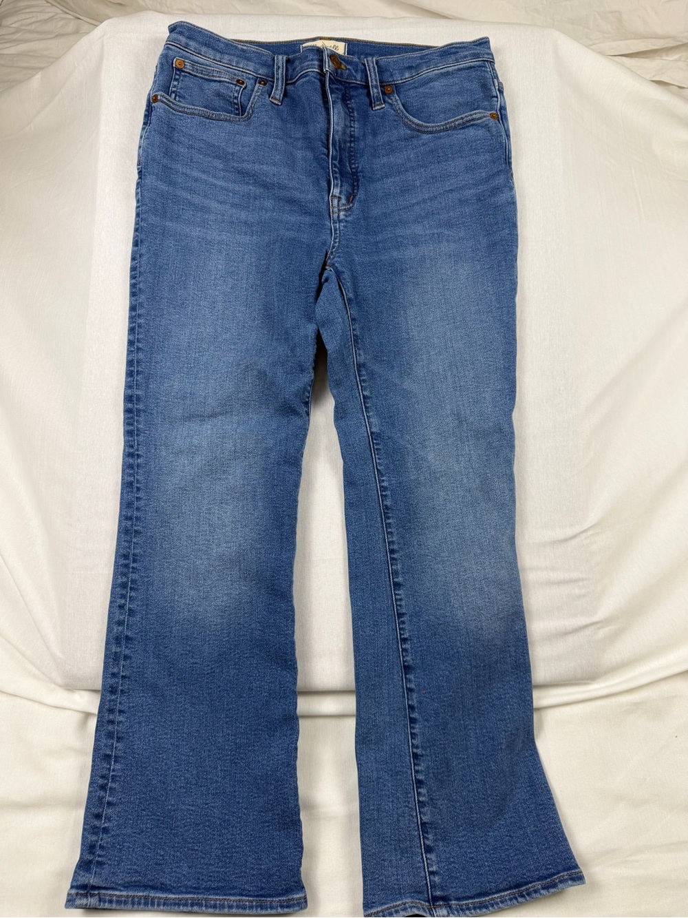 Madewell Cali Demi Boot Jeans Womens 30 Medium Wash Raw Hem Crop Flare Blue